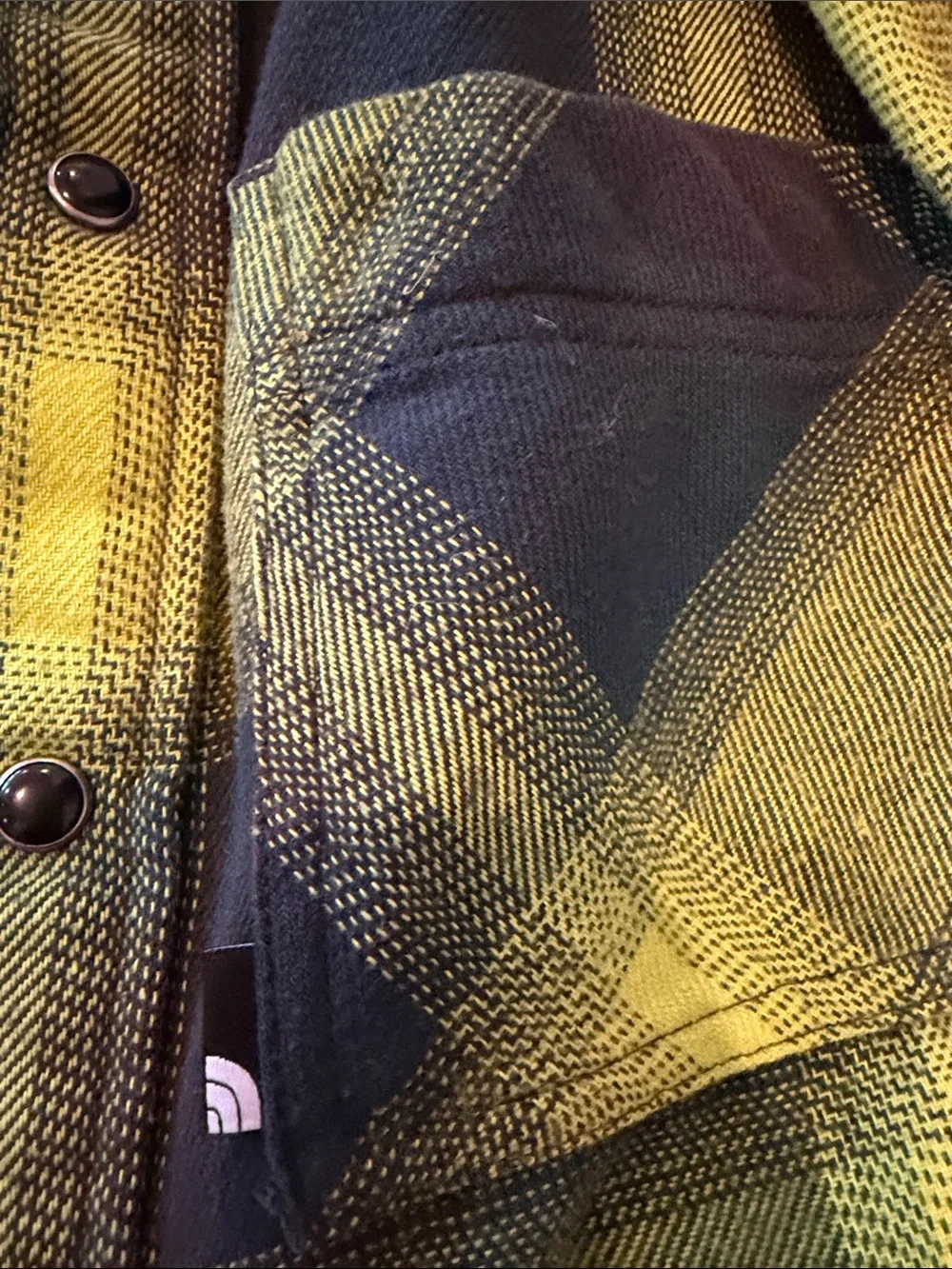 The North Face Neon Green and Dark Green Plaid Button-Down flannel shirt